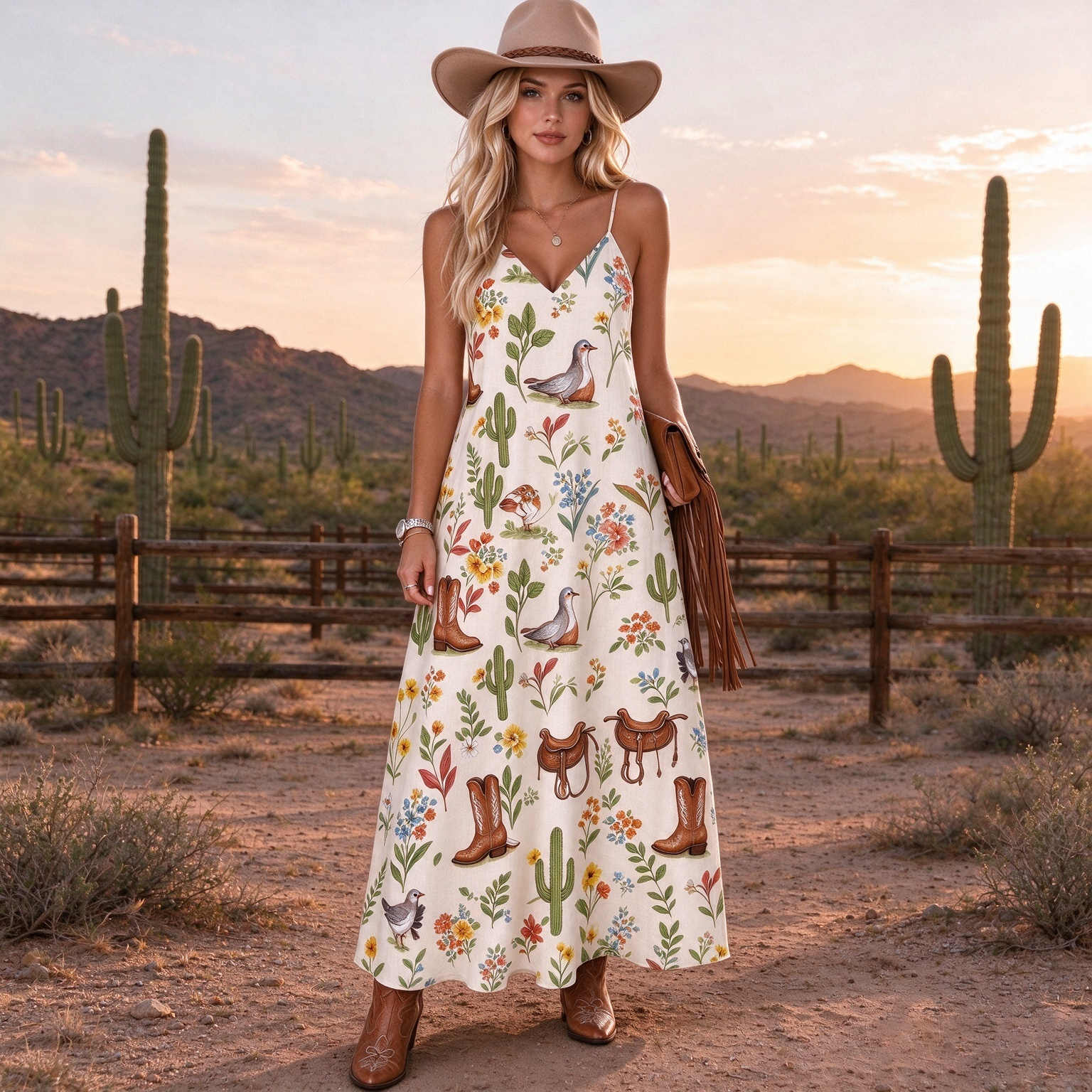 Desert Bloom Strapless Long Dress