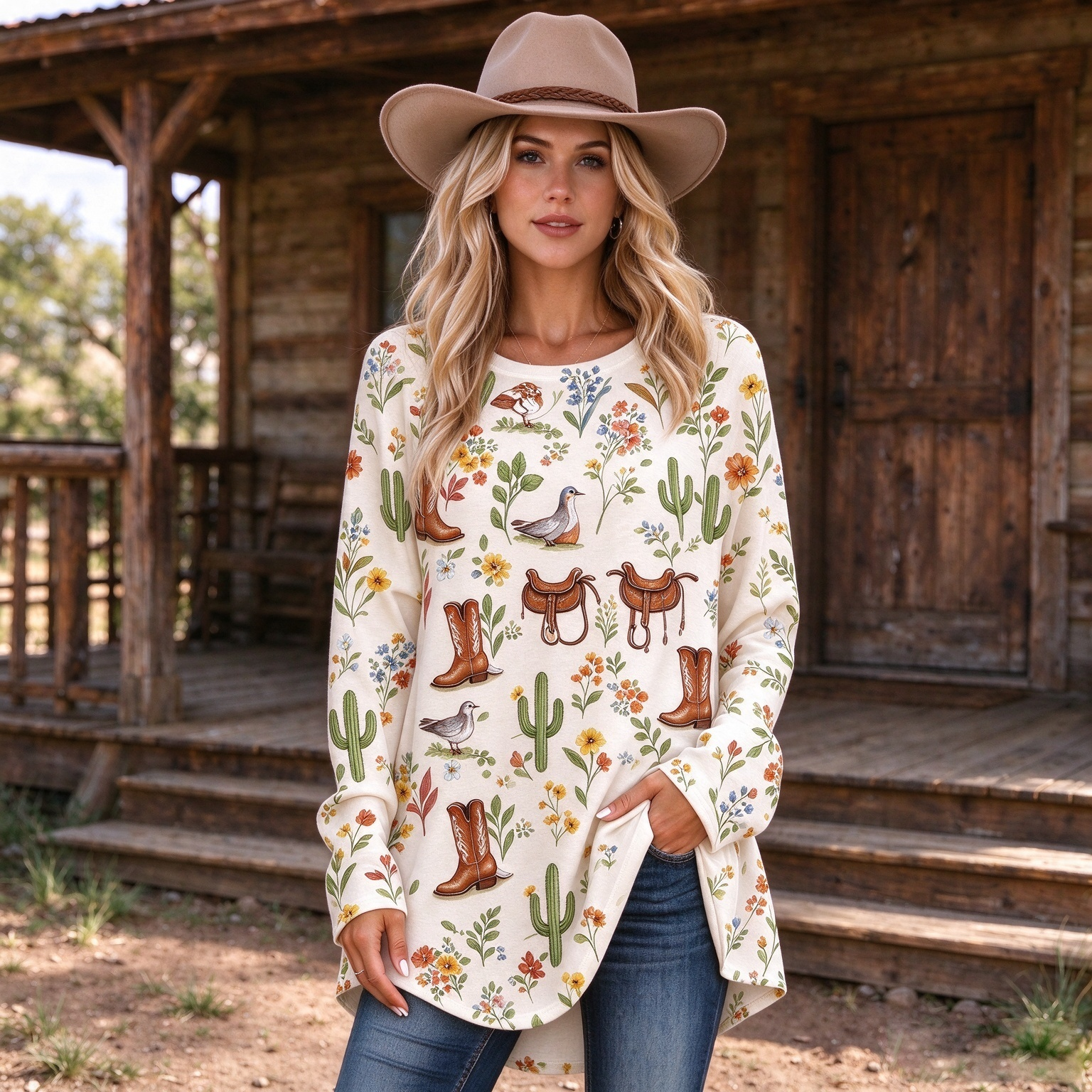 Desert Bloom Long Sleeve Crew Top