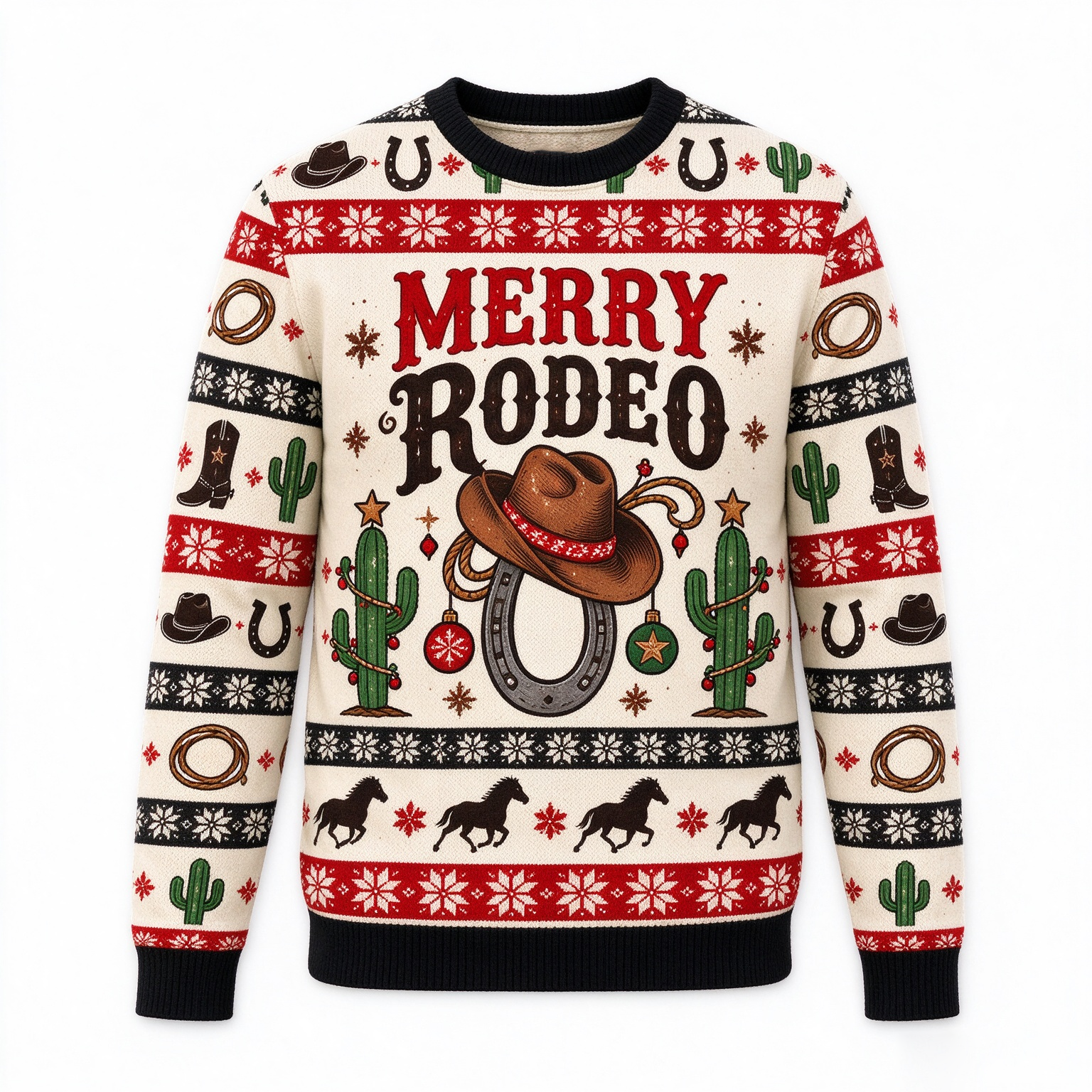 Merry Rodeo Cowboy Hat Ugly Christmas Sweater