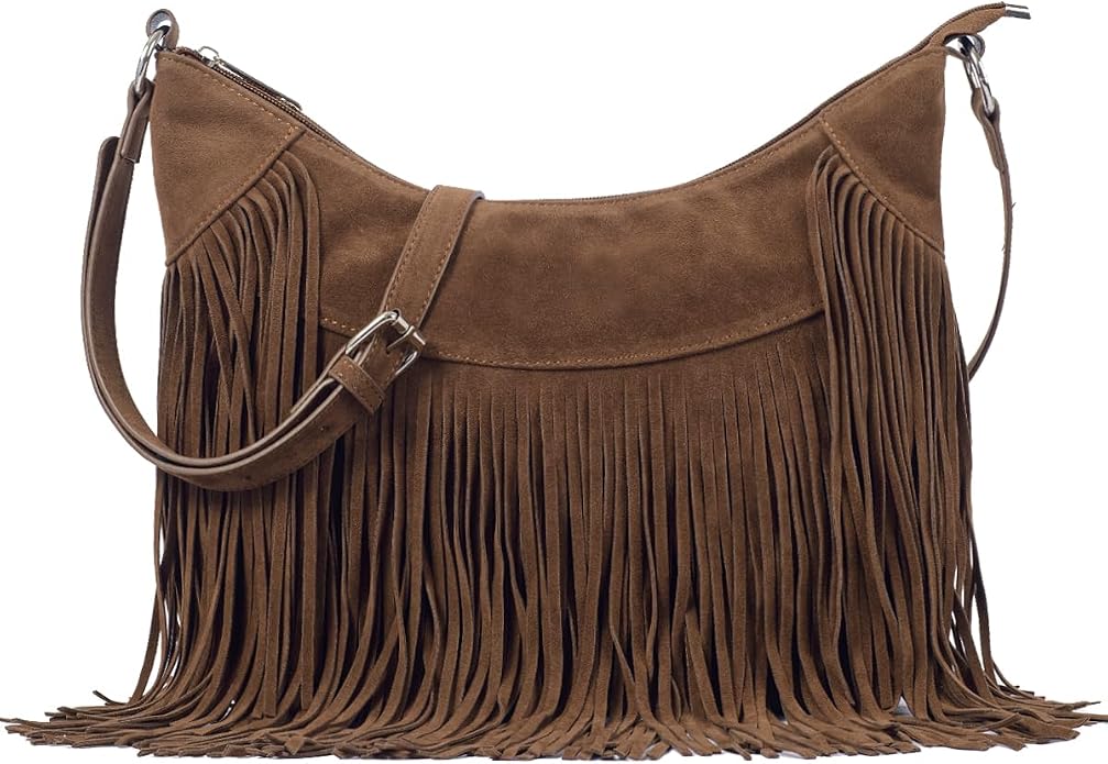 Western Fringe Faux Suede Hobo Bag