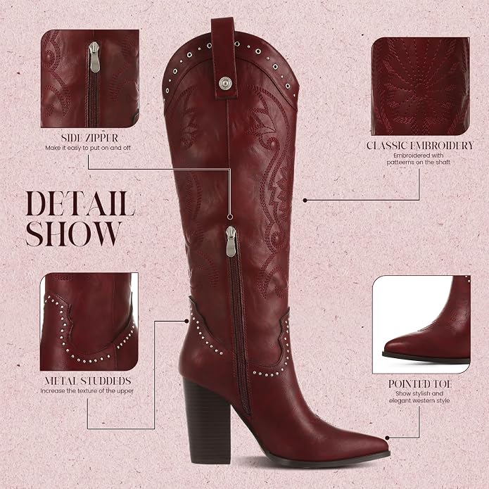 Embroidered Western Knee-High Cowboy Boots