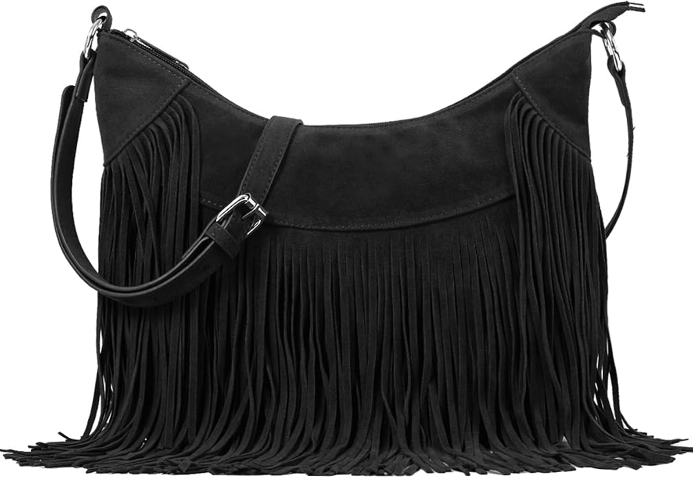 Western Fringe Faux Suede Hobo Bag