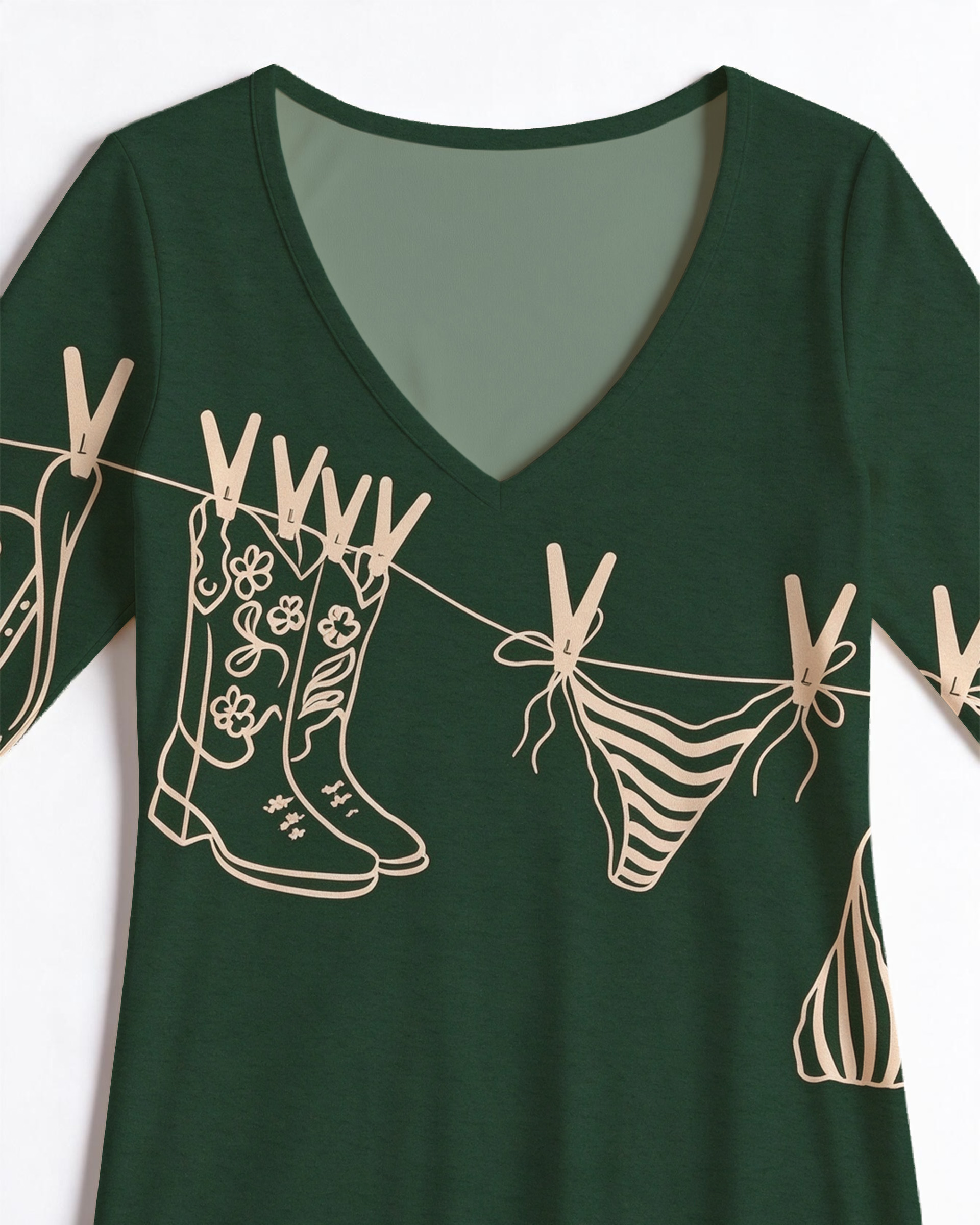 Novelty Coastal Cowgirl Clothesline Print V-neck Maxi Dress