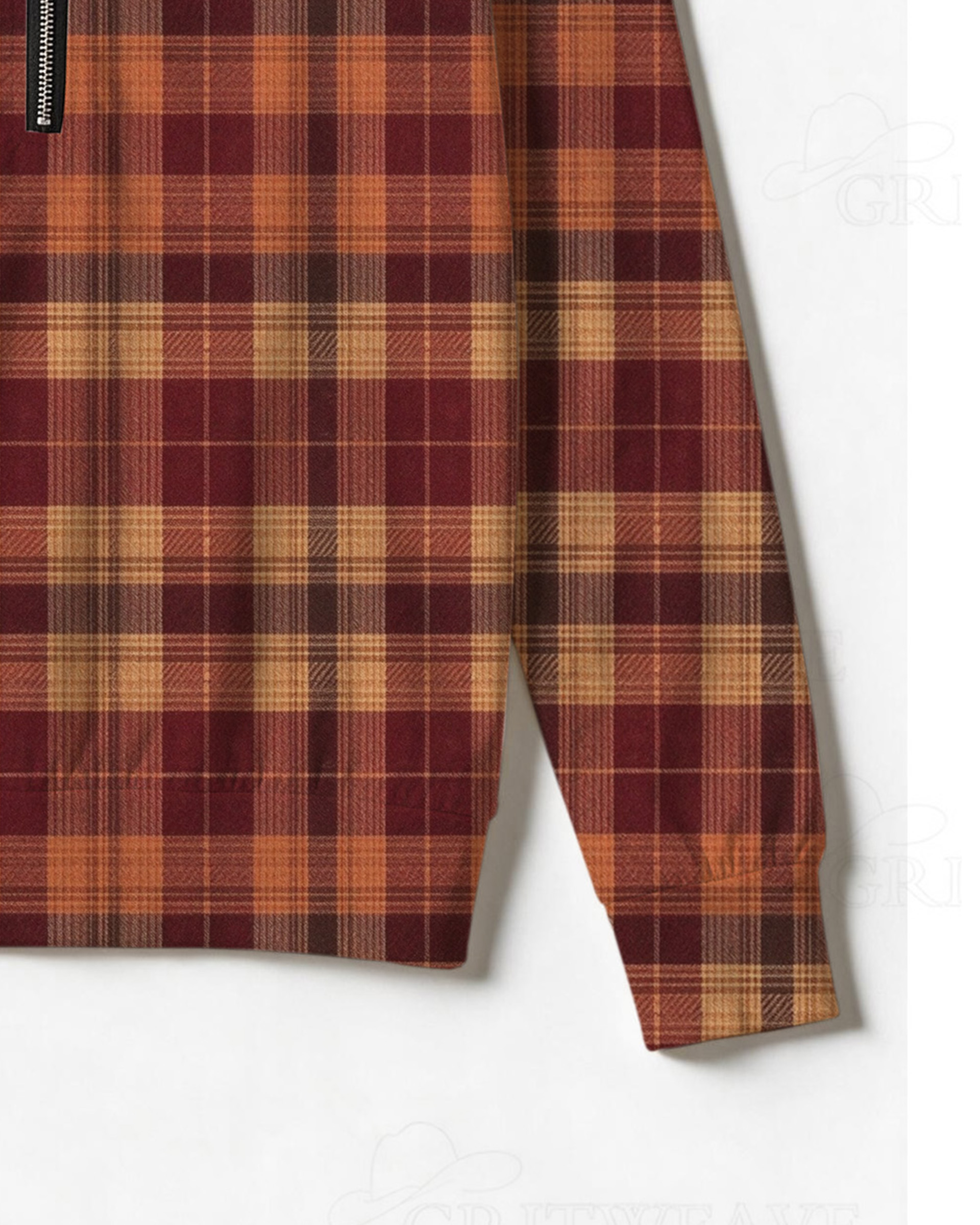 Fall Plaid Half Zip Sweatshirt, Vintage Western Tartan Checkered Long Sleeve Pullover Top