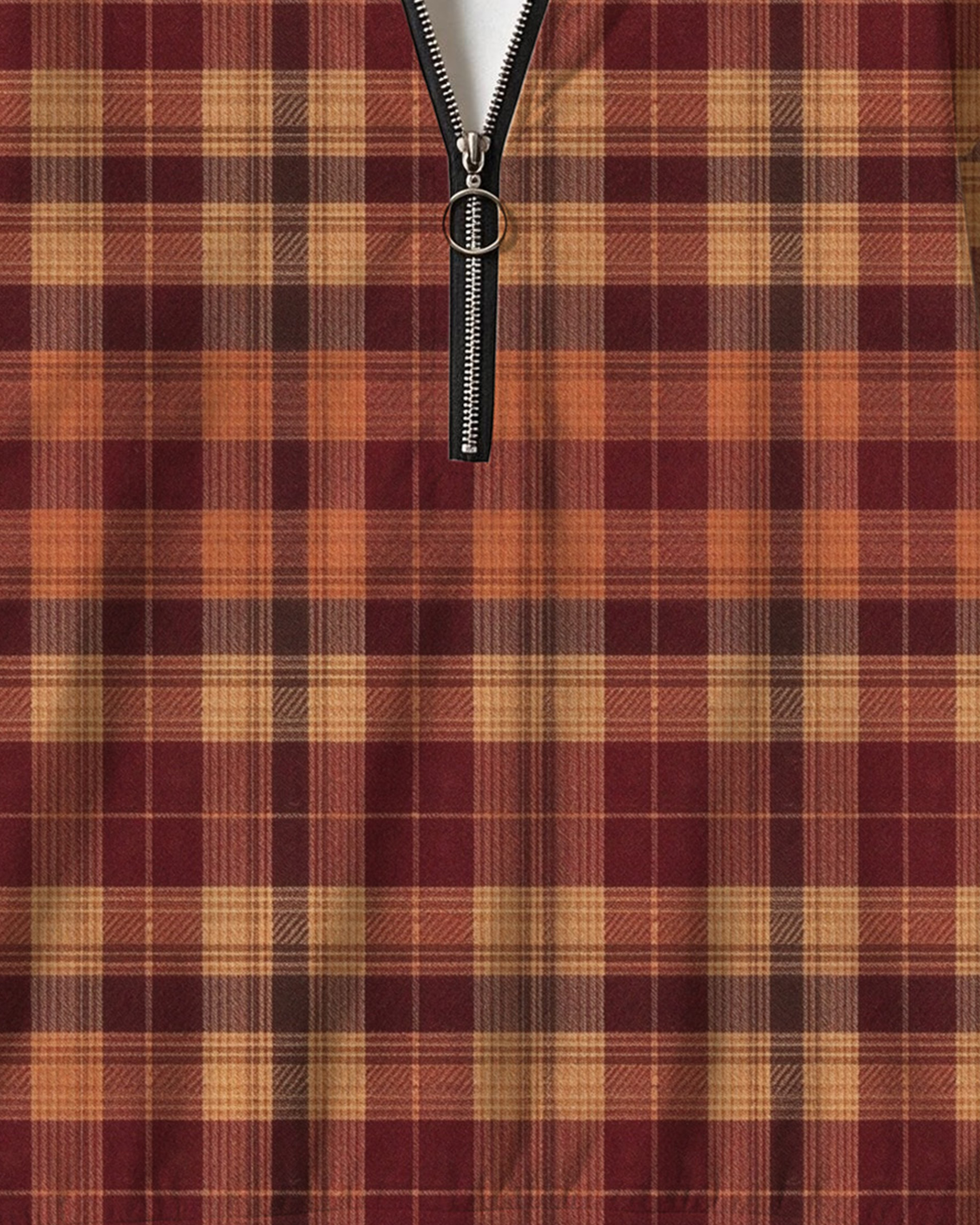 Fall Plaid Half Zip Sweatshirt, Vintage Western Tartan Checkered Long Sleeve Pullover Top