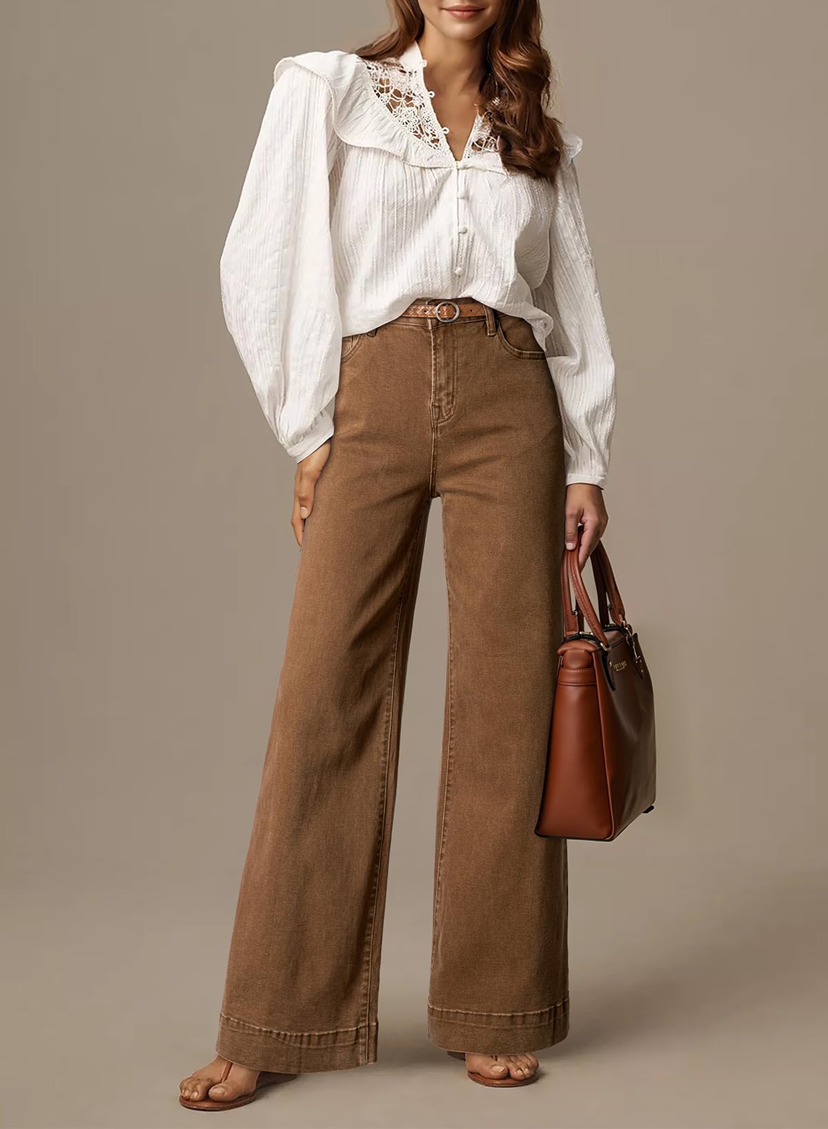 Casual High Waisted Jeans Stretch Wide Leg Loose Denim Pant