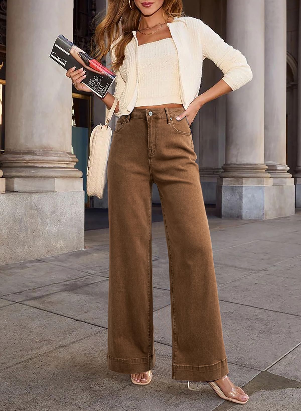 Casual High Waisted Jeans Stretch Wide Leg Loose Denim Pant