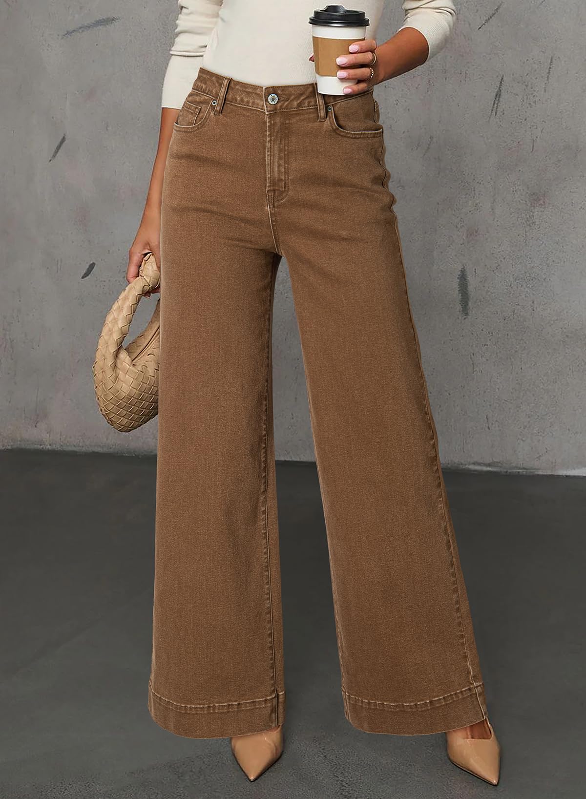 Casual High Waisted Jeans Stretch Wide Leg Loose Denim Pant