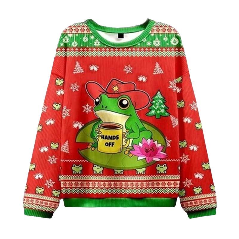 Frog Hands Off Coffee Cowboy Ugly Christmas Sweater