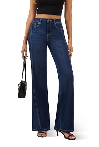 Trendy High Waisted Wide Leg Jeans Stretchy Denim Pants