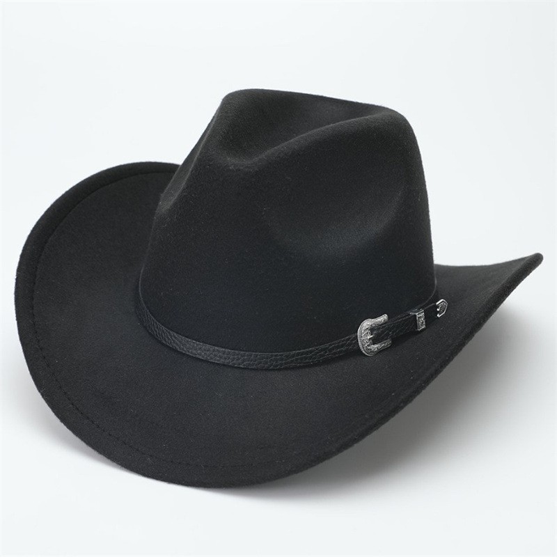 Women’s Western Cowgirl Hat Curved Wide Brim Buckle Band Fedora Hat