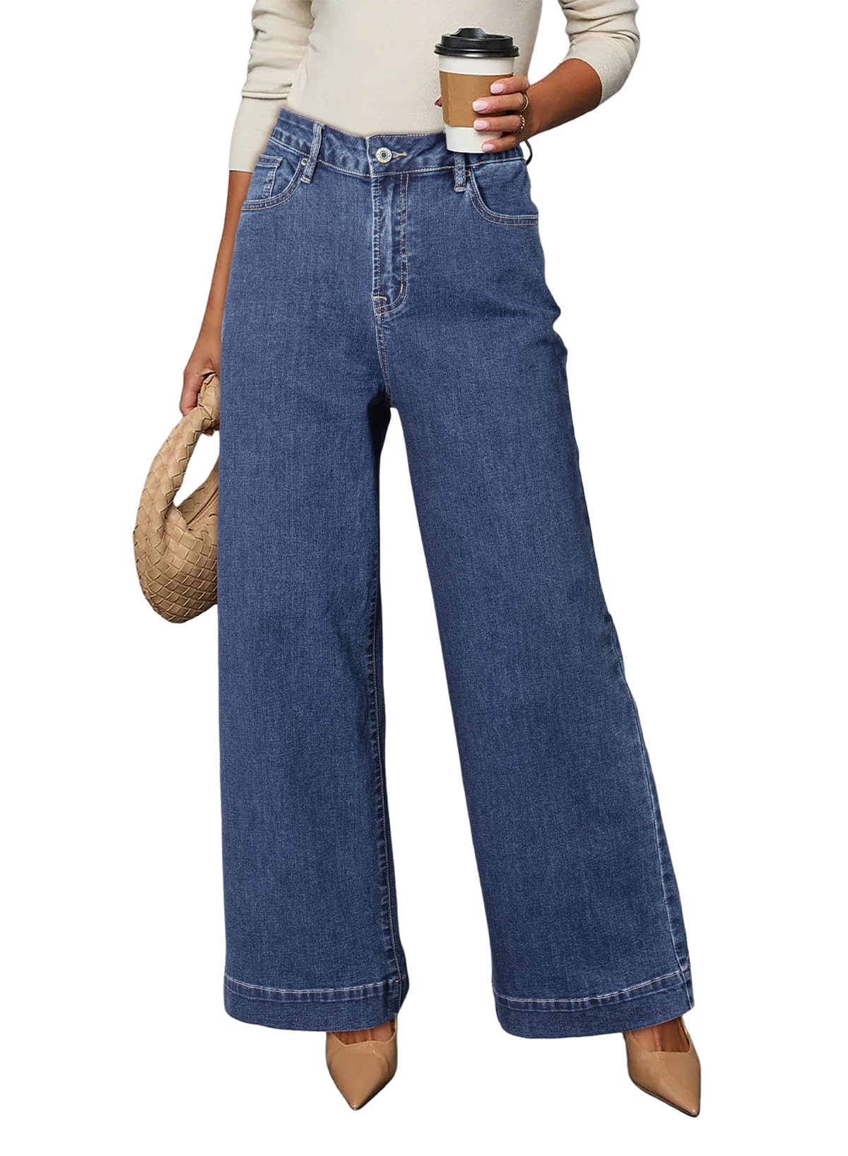 Casual High Waisted Jeans Stretch Wide Leg Loose Denim Pant