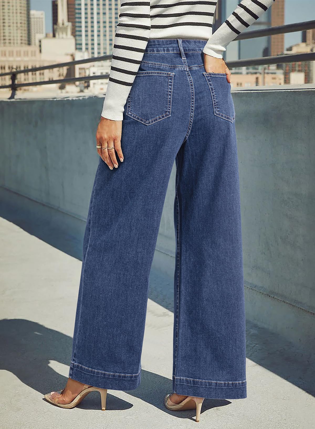 Casual High Waisted Jeans Stretch Wide Leg Loose Denim Pant