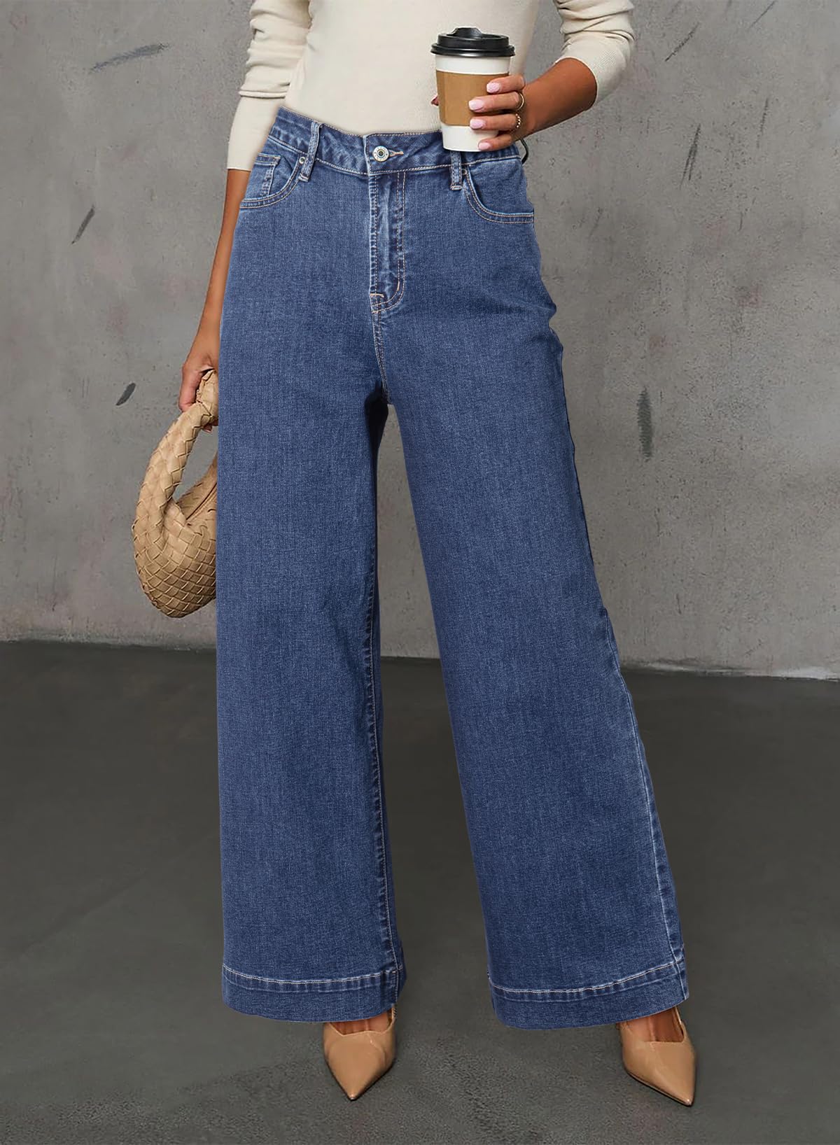 Casual High Waisted Jeans Stretch Wide Leg Loose Denim Pant