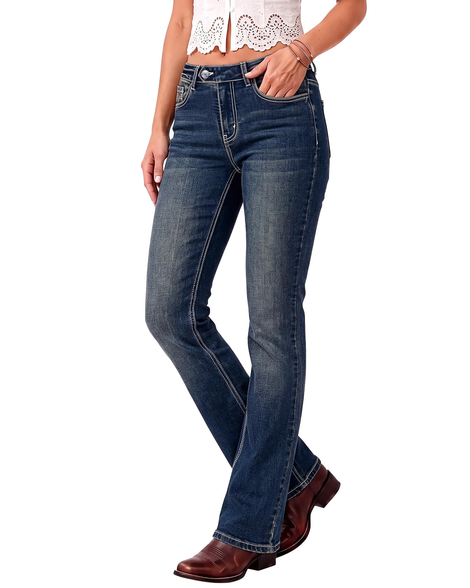 Casual Mid Rise Slim Flare Denim Pants