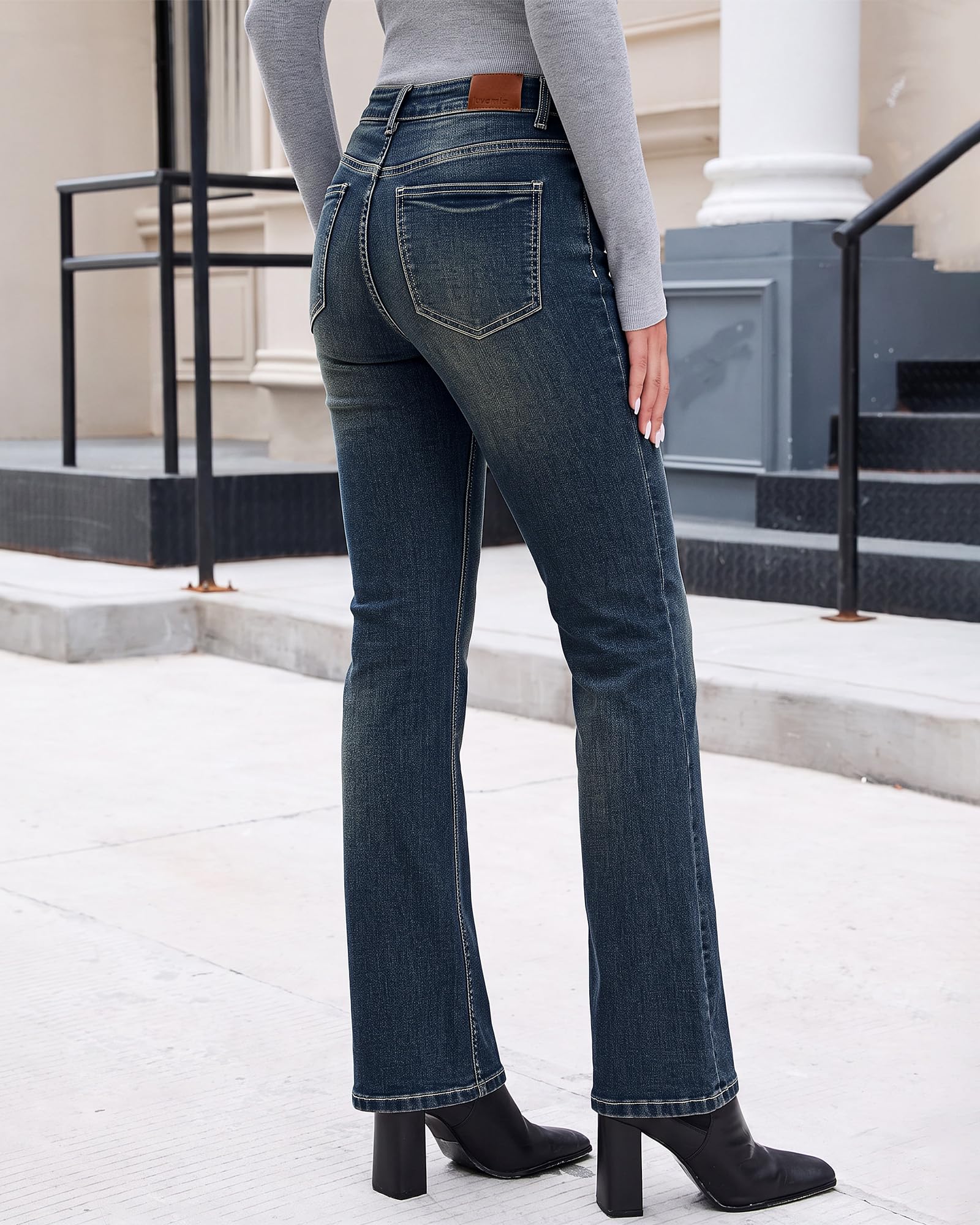 Casual Mid Rise Slim Flare Denim Pants