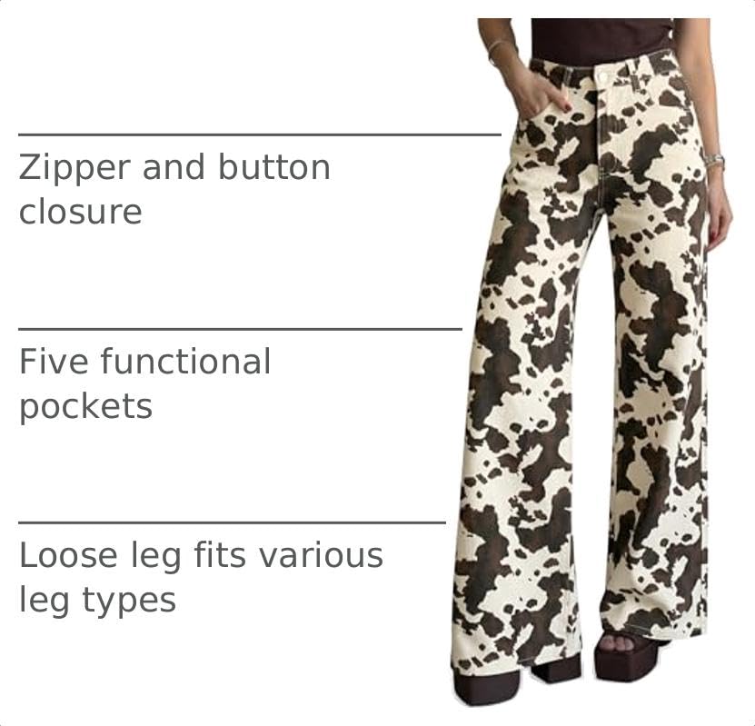 Wide Leg High Waisted Leopard Baggy Stretchy Jeans