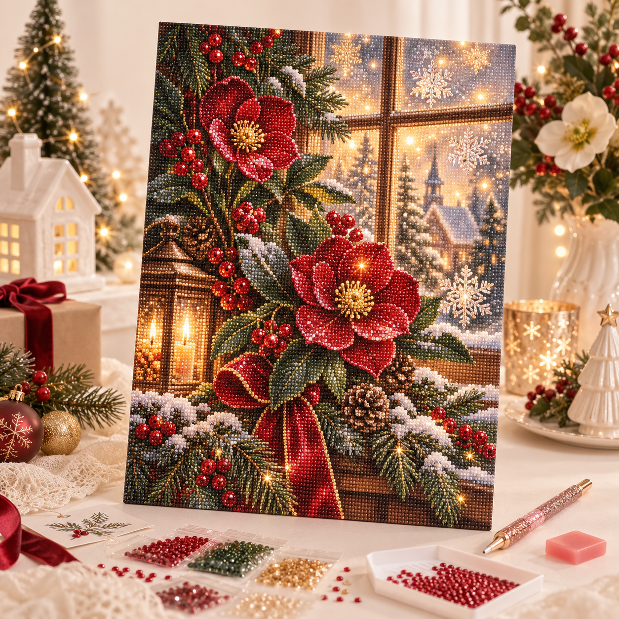 Christmas Rose Window Diamond Art Kit