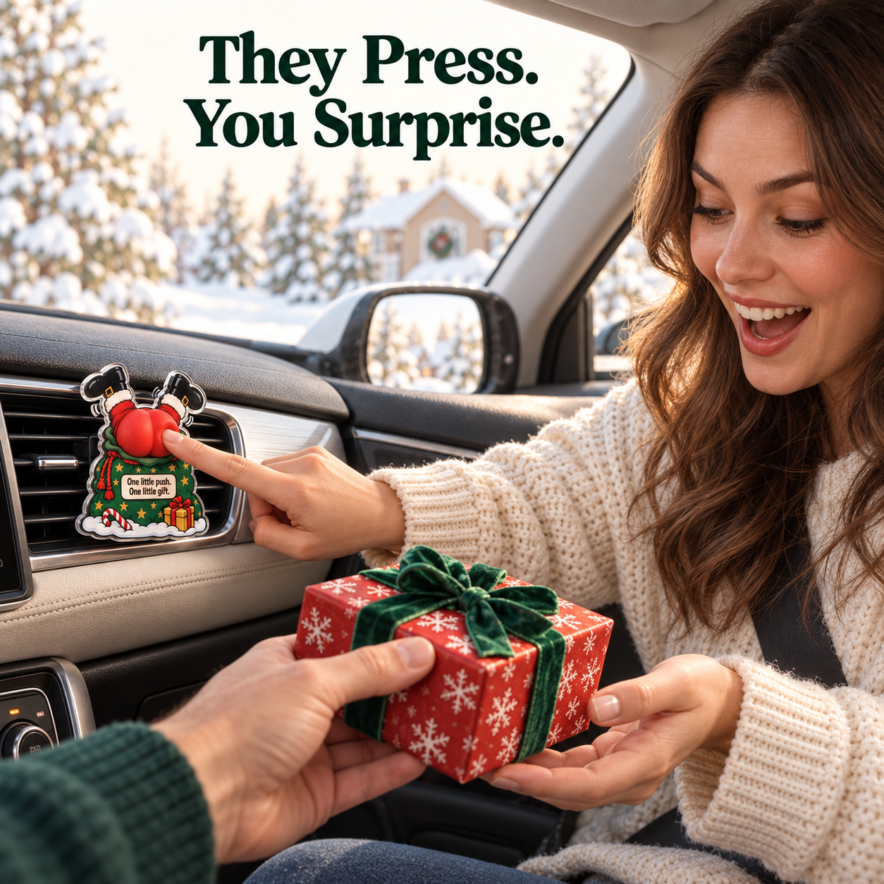 They press you surprise Santa Secret Gift car vent clip