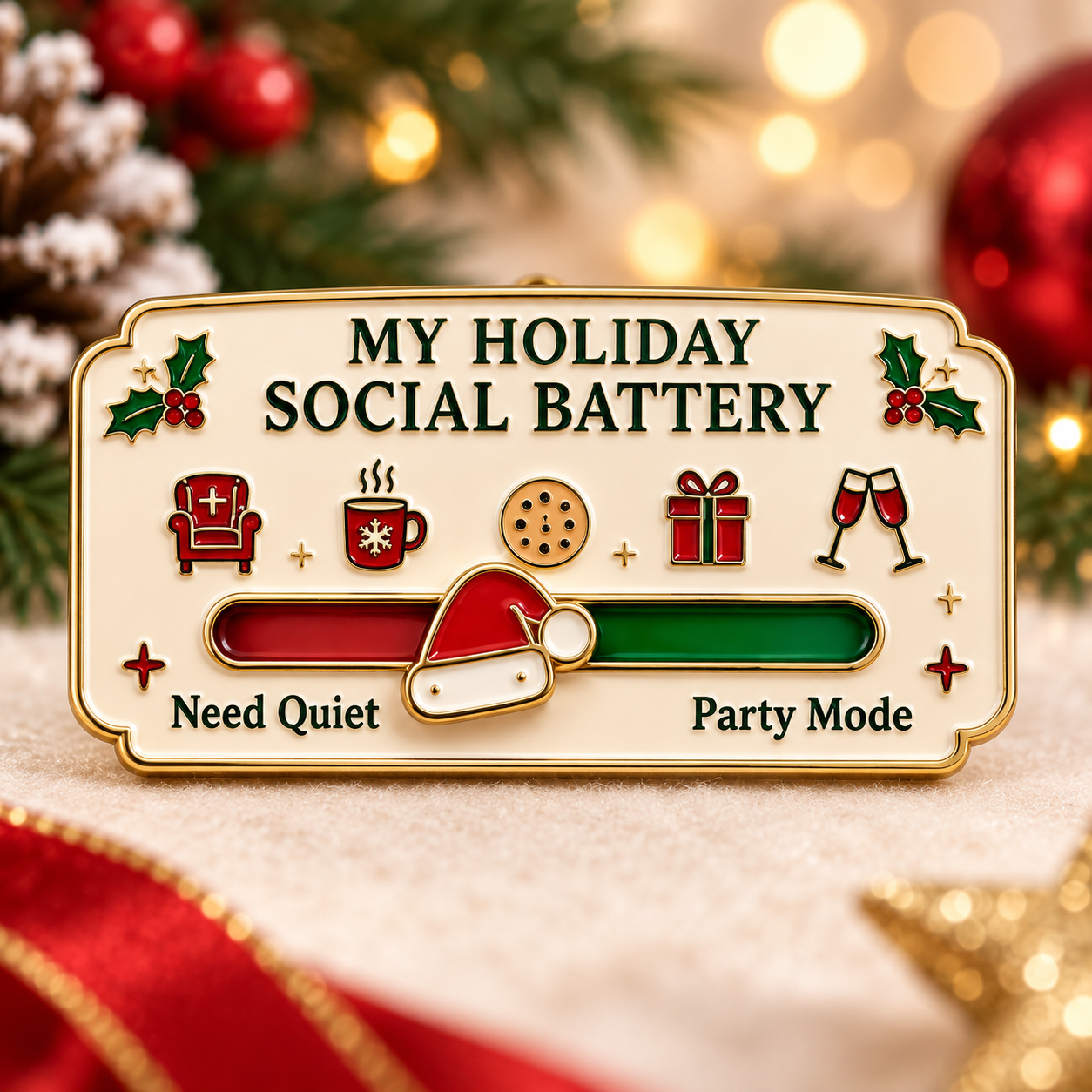 Christmas slider pin showing holiday mood