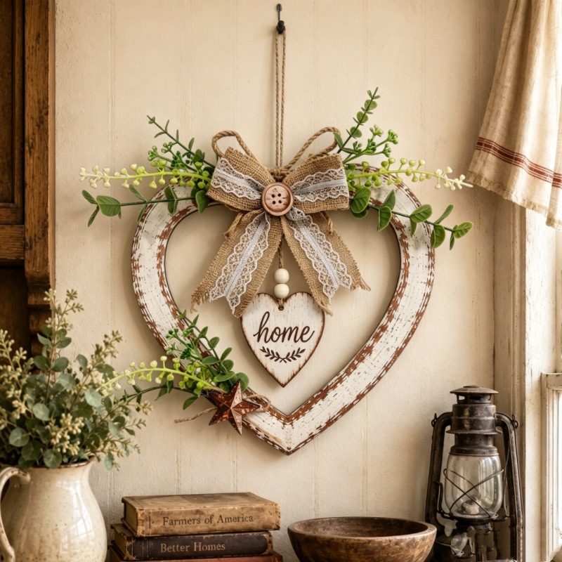 Rustic Heart Home Wreath – Farmhouse Wall & Door Décor