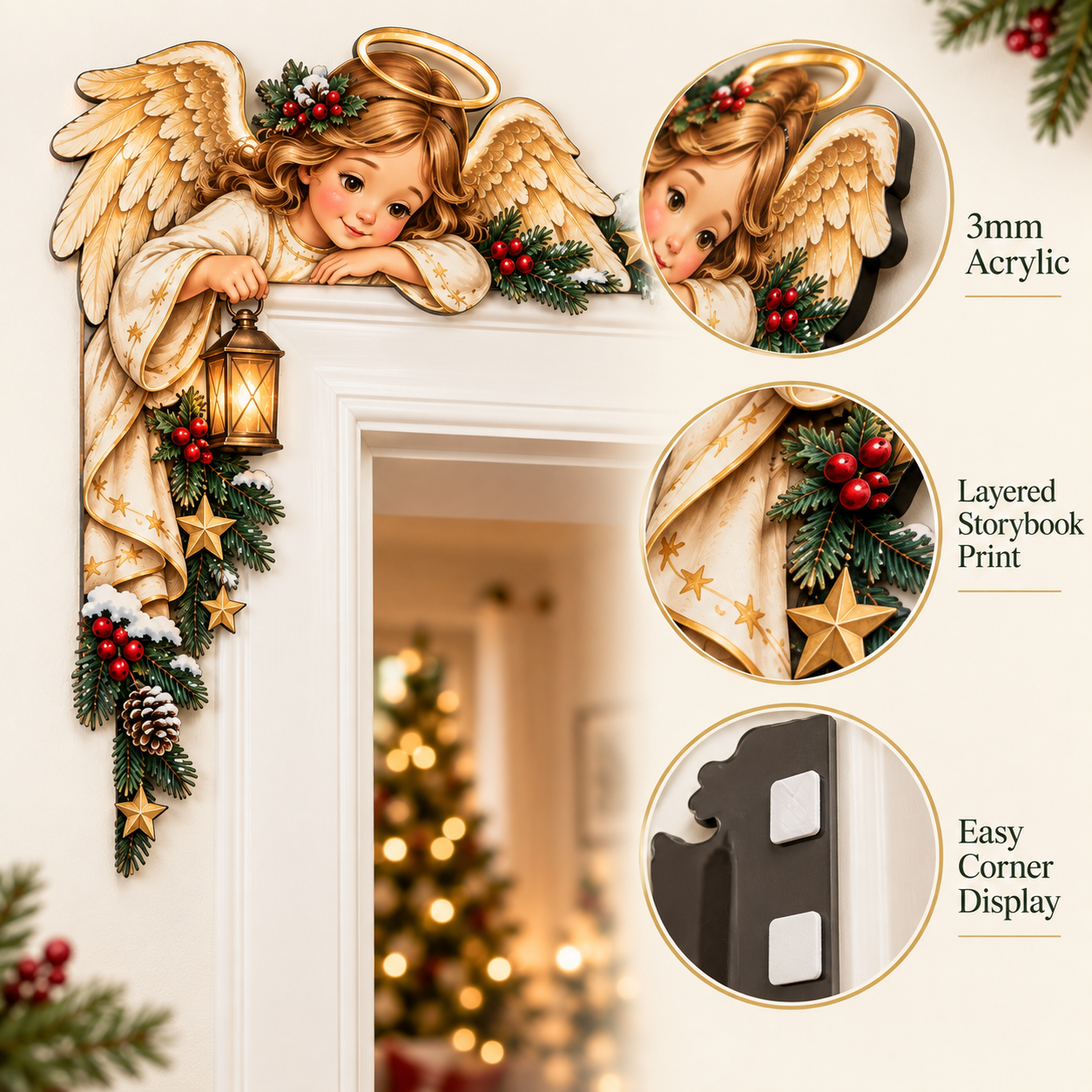 Angel doorway acrylic Christmas decor details