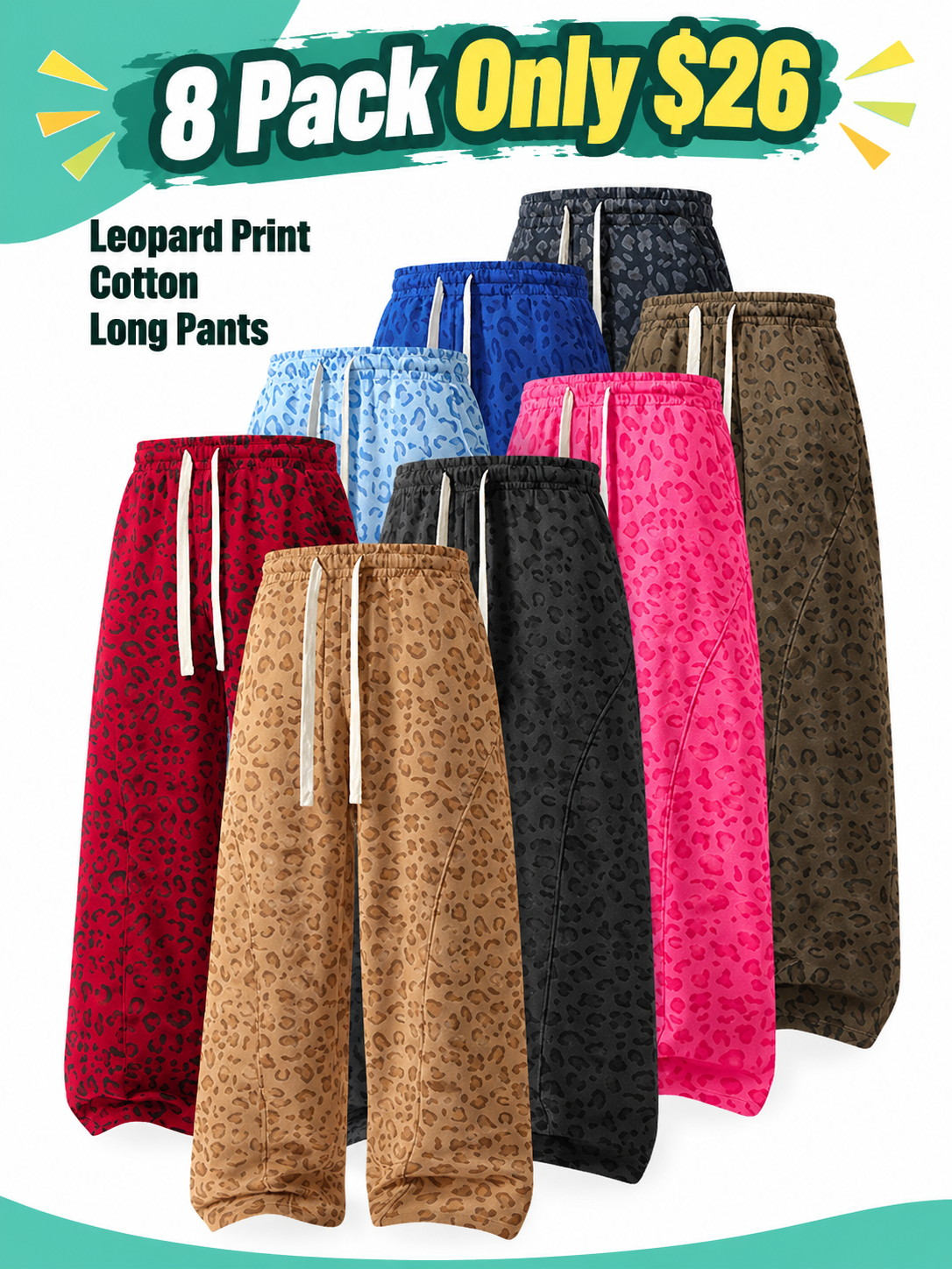 Leopard Print Casual Trousers with Side Pockets