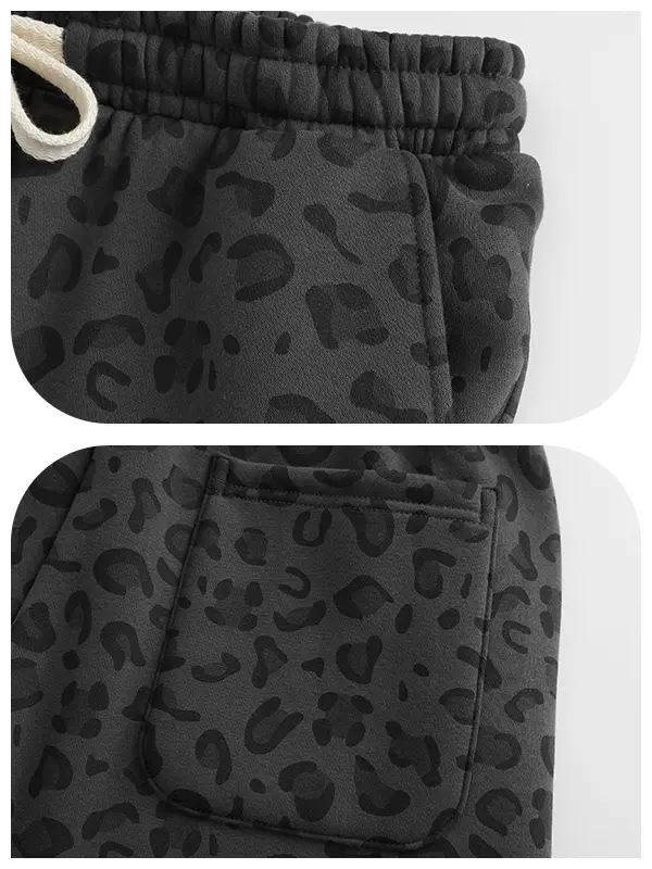 Leopard Print Casual Trousers with Side Pockets