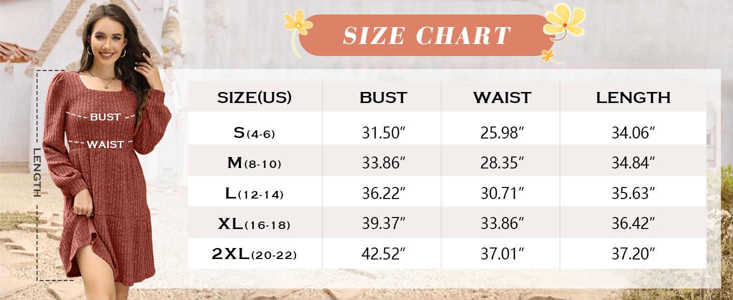Sweater dress size and product detail
