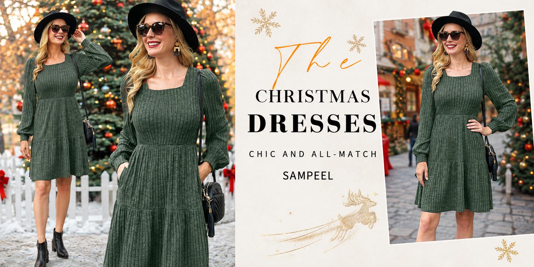 Square neck long sleeve babydoll sweater dress