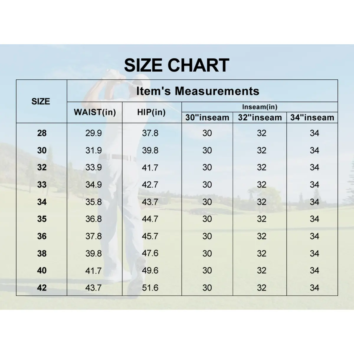 Men's Lightweight Golf Pants 30/32/34 Inch Inseam Breathable Quick Dry Work Trousers