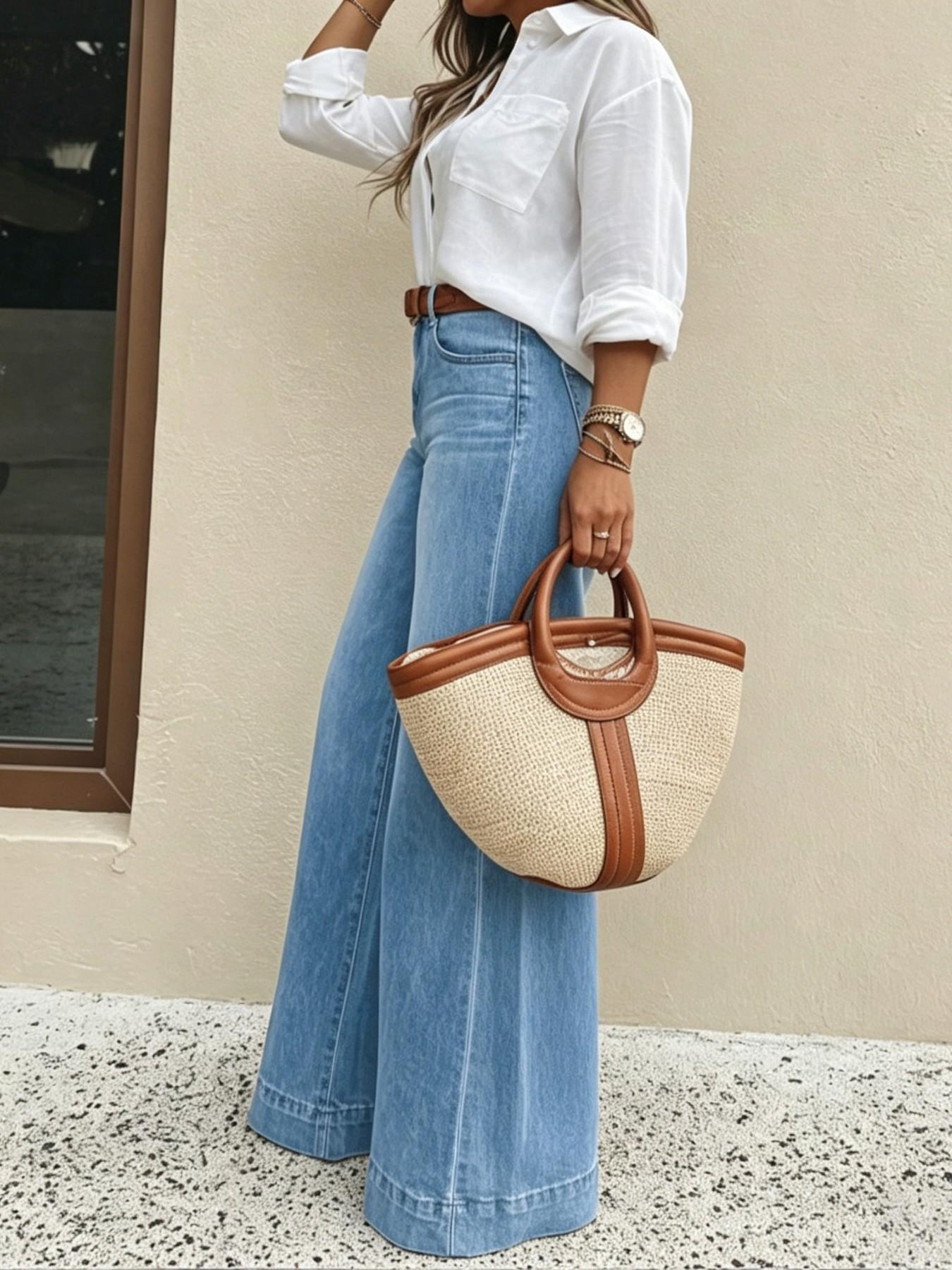 Women's Loose-Fit Jeans, High-Waisted Slimming Effect, Slight Stretch Casual Style, Simple and Versatile, All Seasons Wear