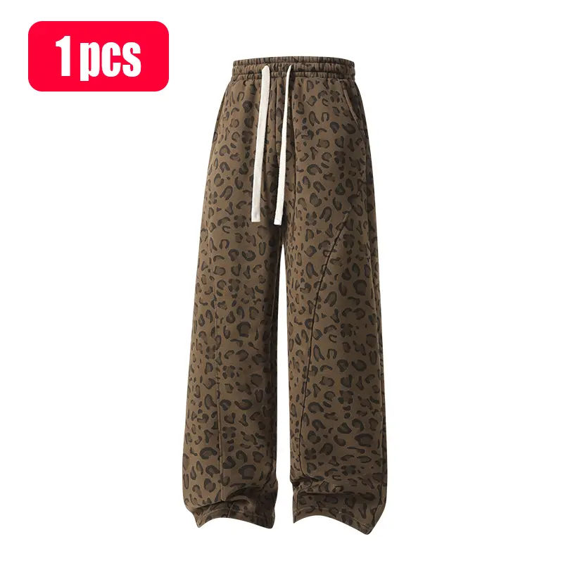 Leopard Print Casual Trousers with Side Pockets