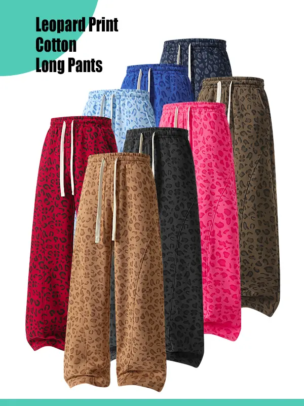 Leopard Print Casual Trousers with Side Pockets