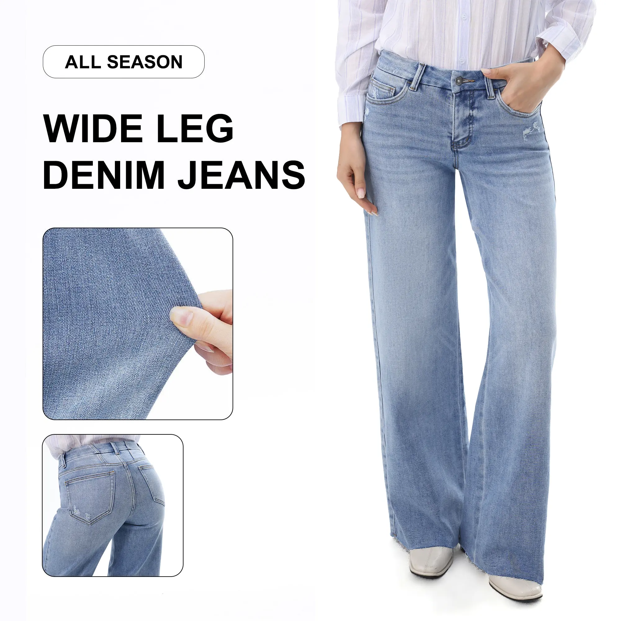 Wide Leg Raw Hem Jeans