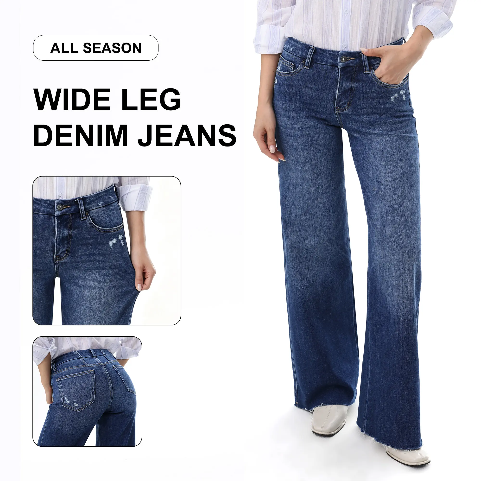 Wide Leg Raw Hem Jeans