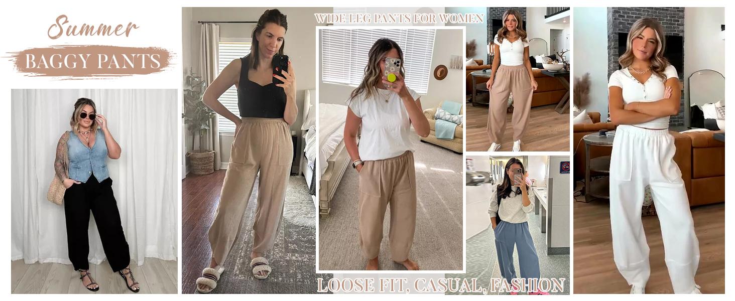 SCUSTY New Colors Added Womens Baggy Wide Leg Pants Casual Loose Elastic Waisted Palazzo Harem Pants with Pockets Summervibes