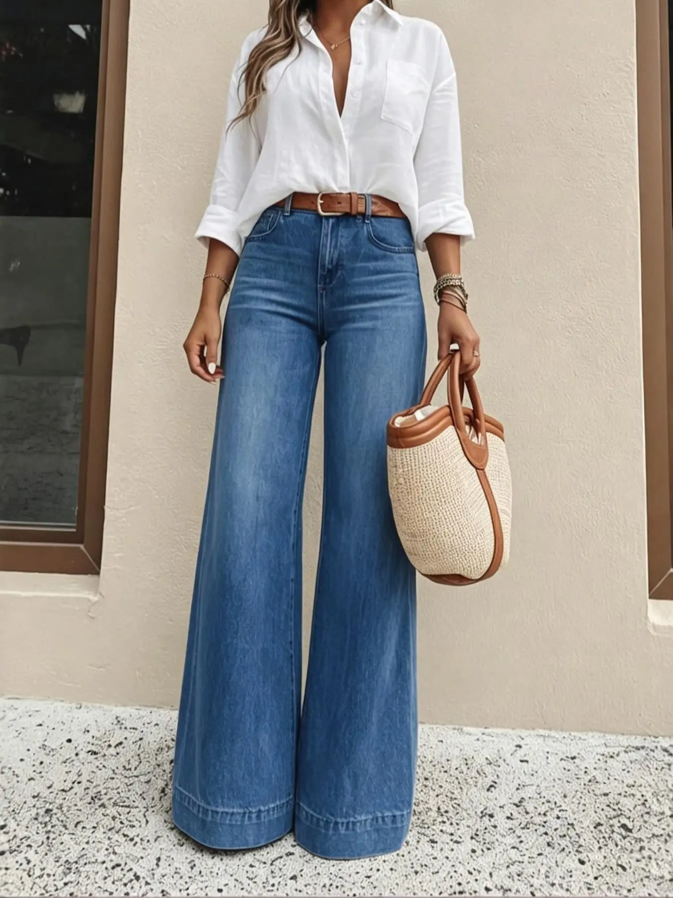 Women's High Waist Loose Jeans, Blue