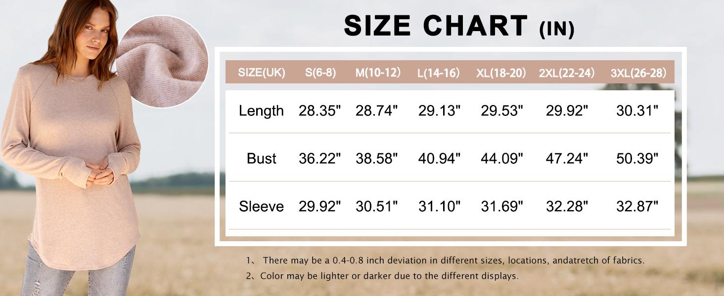 WIHOLL Women's Casual Tunic Tops to Wear with Leggings, Long Sleeve Round Neck Spandex Shirt with Thumb Holes and Curved Hem, Longsleeves, Women's Tops, Fabric, Cuffed Sleeve Women's T-Shirts,clothes for back to school,first day of school outfits,sohochic