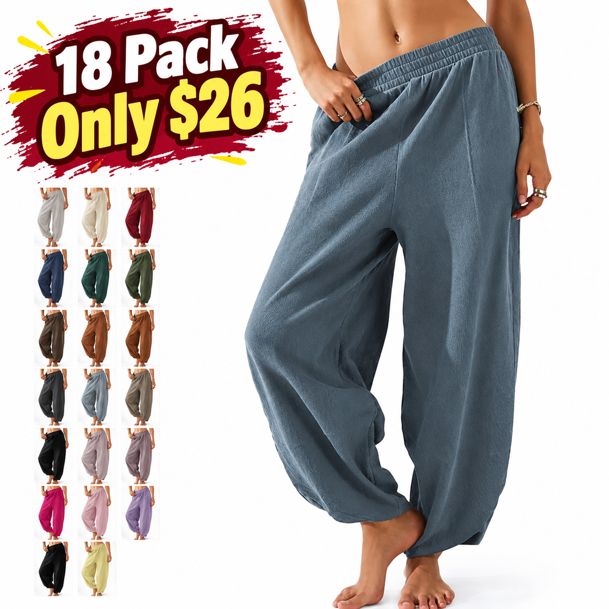 Women's Wide-Leg Harem Pants with Pockets