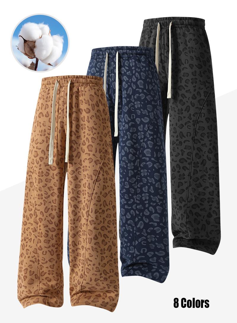 Men’s leopard-print casual trousers with side pockets, lightweight and breathable soft fabric, loose comfortable casual sweatpants, ideal for daily wear and all-year running Men’s leopard-print casual trousers with side pockets, lightweight and breathable soft fabric, loose comfortable casual sweatpants, ideal for daily wear and all-year running