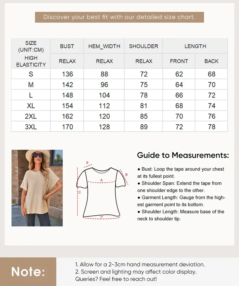 Shewin Women's Fashion Oversized Sweater - Casual Solid Cotton Knit Pullover Top, Puff Short Sleeves, Round Neck, Side Slit, Elegance-Infused Knitwear for Work, Back-to-School Shopping