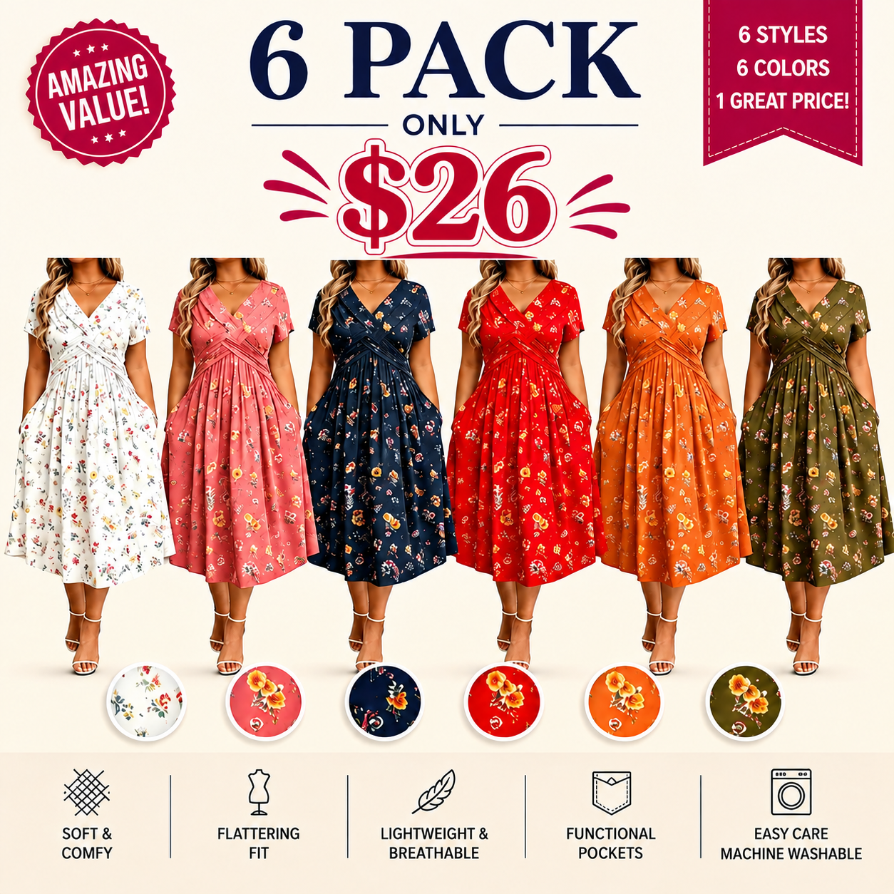Floral V-neck dress with a twist at the waist—elegant and casual for any occasion