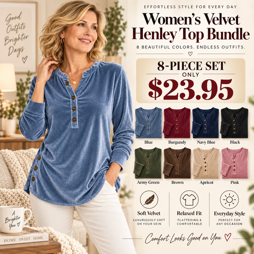 🍂👚Women's Casual Loose Velvet Long Sleeve T-Shirt with Button V-Neck