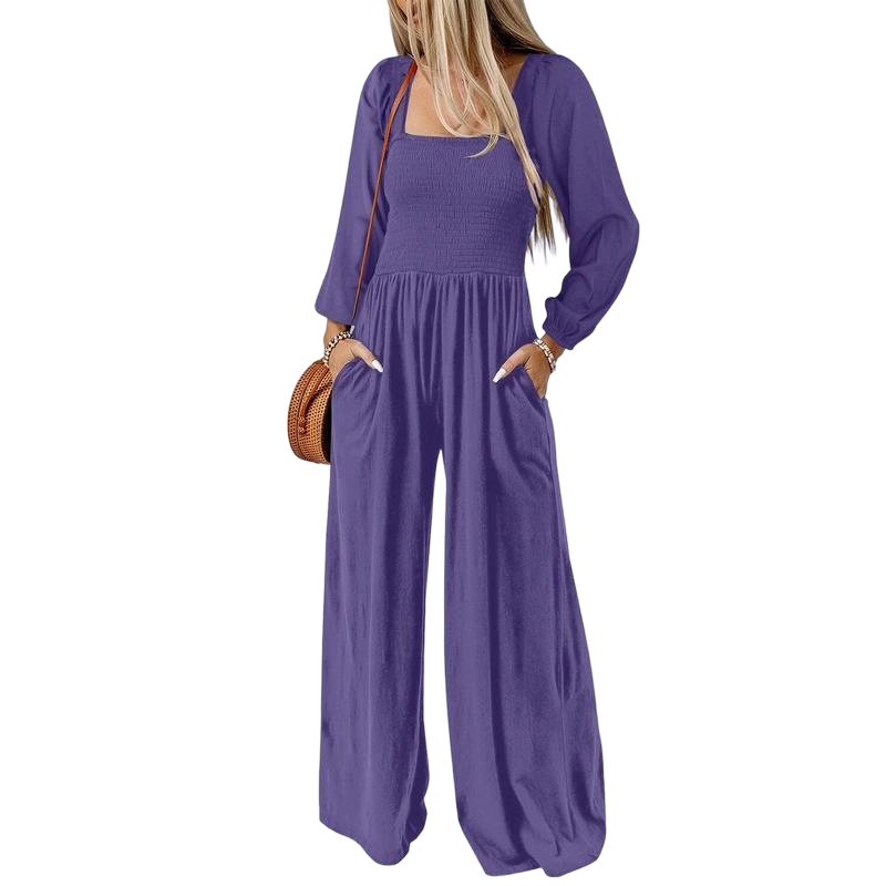 Women's Casual Loose Overalls Jumpsuits One Piece Long Sleeve Wide Leg Long Pant Rompers With Pockets