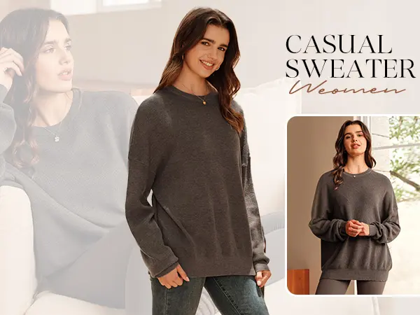 Arach&Cloz Women's Wool Blend Oversized Sweaters Crewneck Casual Winter Outfits Fashion Tops SummerVibes Knitwear Womenswear SohoChic