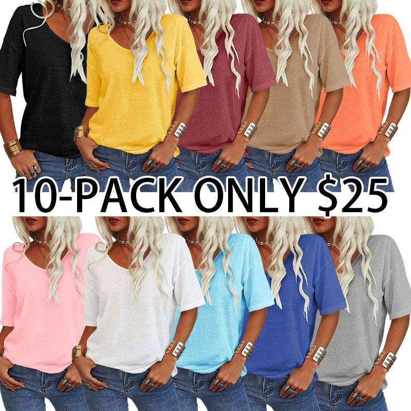 Women's Soft V Neck Tshirt Half Sleeve Lightweight Top Casual Comfortable