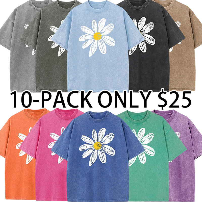 Women's Vintage Floral Graphic T-Shirt, Oversized Acid Wash Cotton Tee with Drop Shoulders
