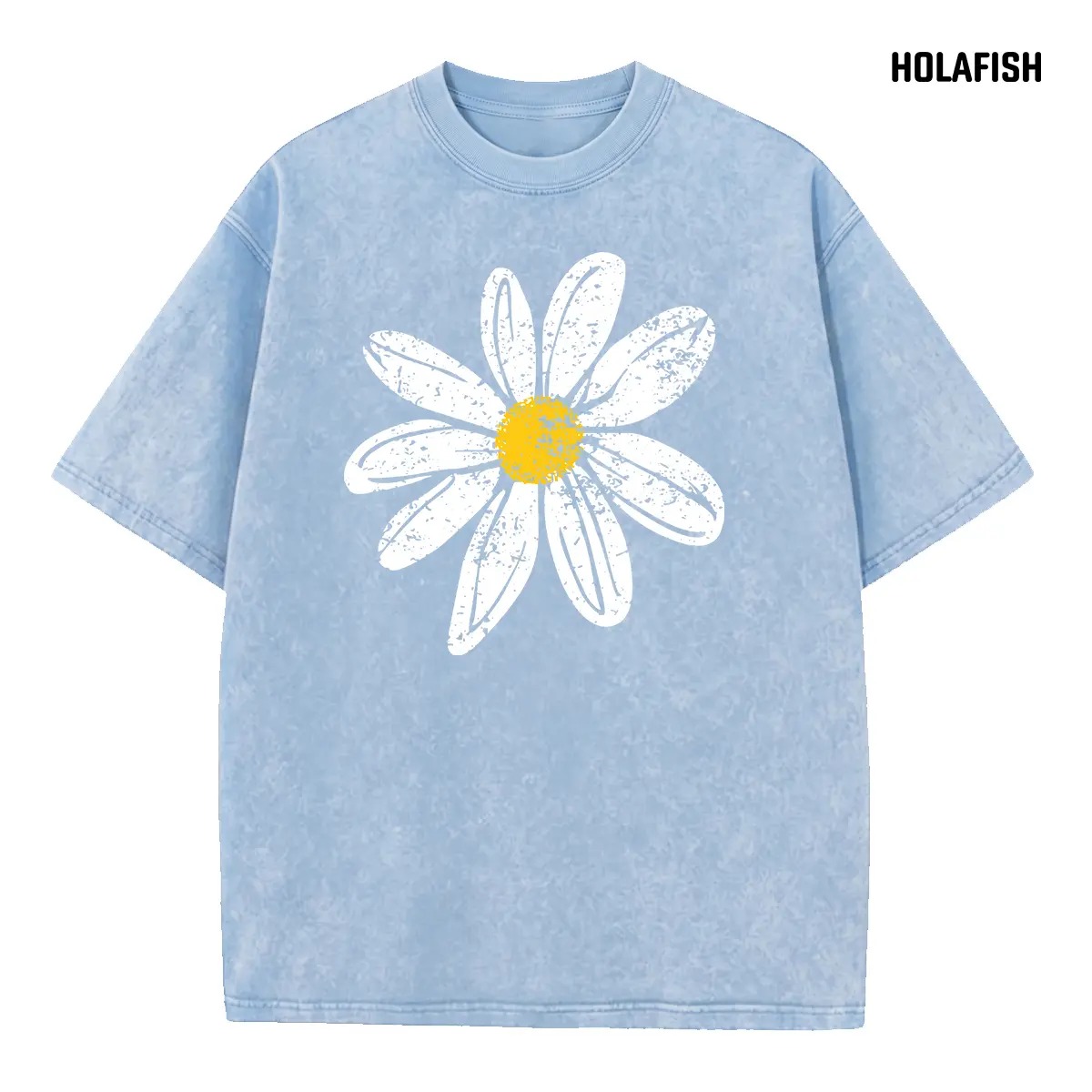 Women's Vintage Floral Graphic T-Shirt, Oversized Acid Wash Cotton Tee with Drop Shoulders