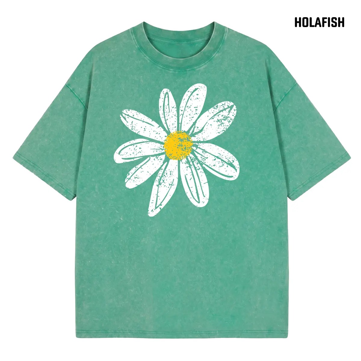 Women's Vintage Floral Graphic T-Shirt, Oversized Acid Wash Cotton Tee with Drop Shoulders